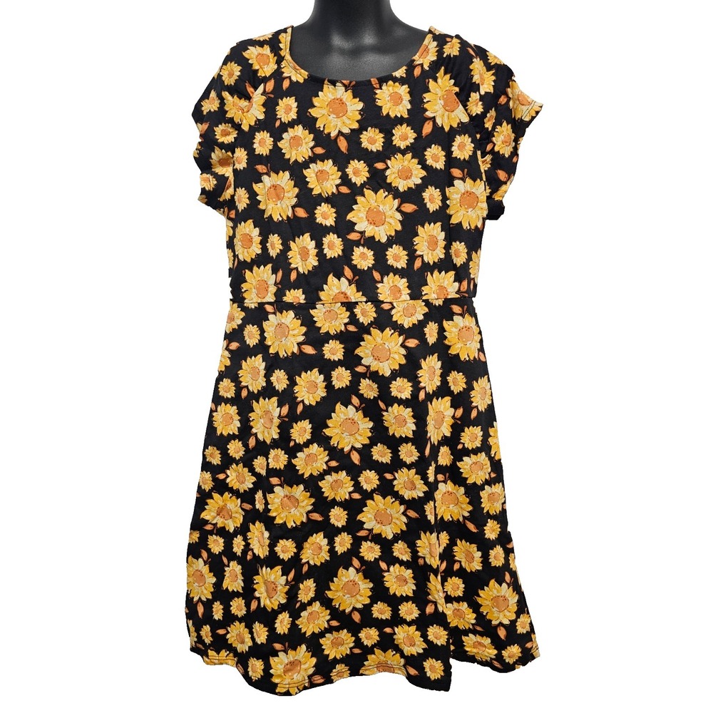 Children's Place Black Dress with Sunflowers Knee Length Short Slv Size XL 14